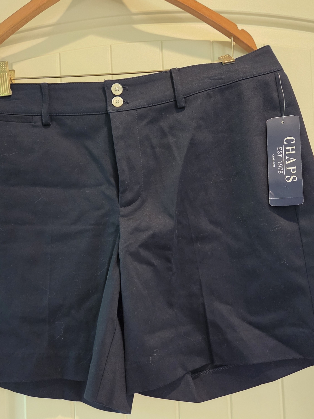 Chaps Womens Dark Navy Flat-Front Shorts